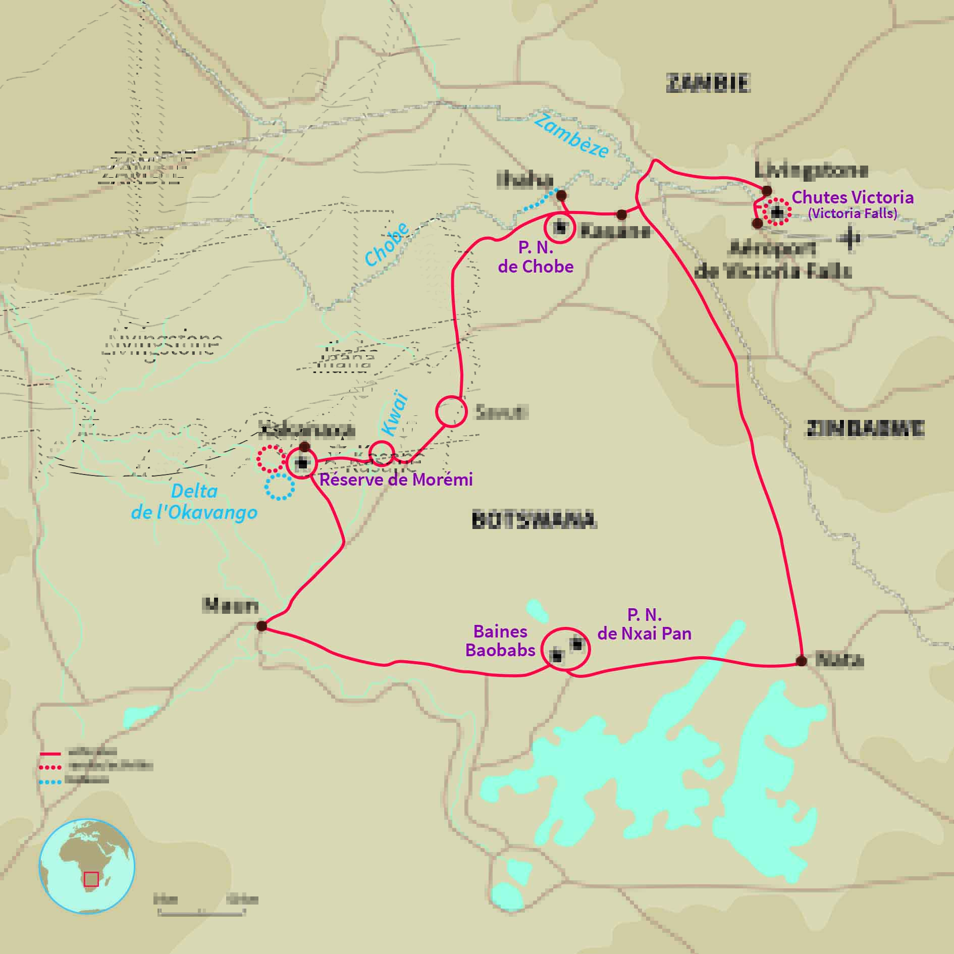 Carte Botswana : Paradis des animaux !