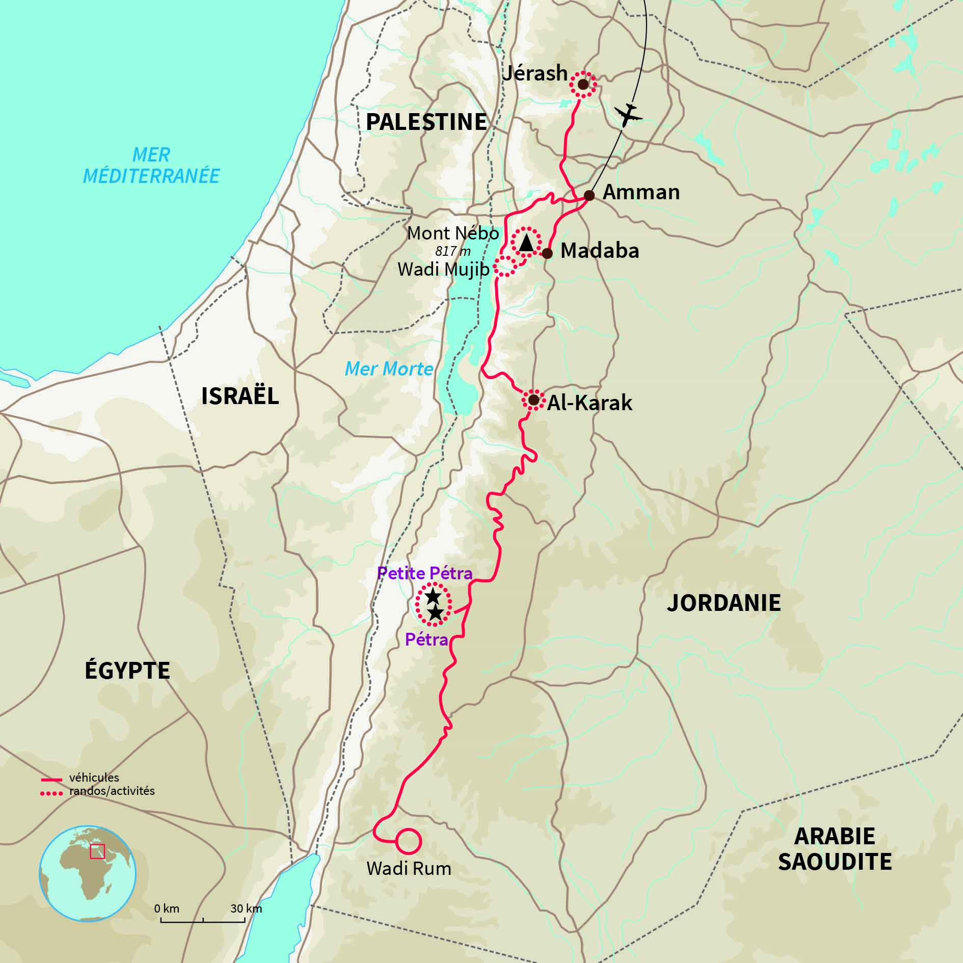 Carte Jordanie : Les merveilles de la Jordanie 