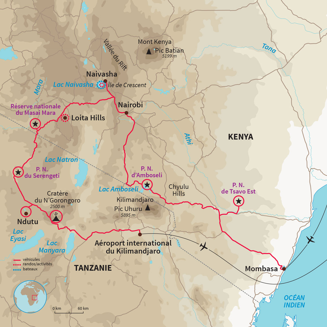 Carte Kenya : Safari intégral du Kenya à la Tanzanie !